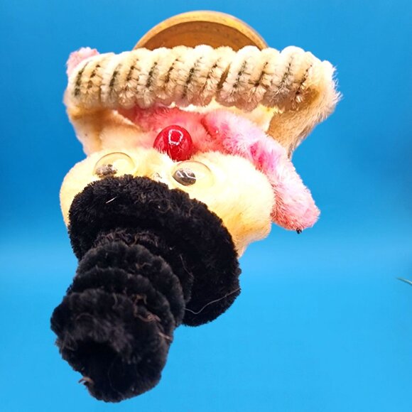 Vintage 1950s Chenille Snowman Ornament Red Nose Hat Scarf Accordion Putz Japan - Picture 9 of 10